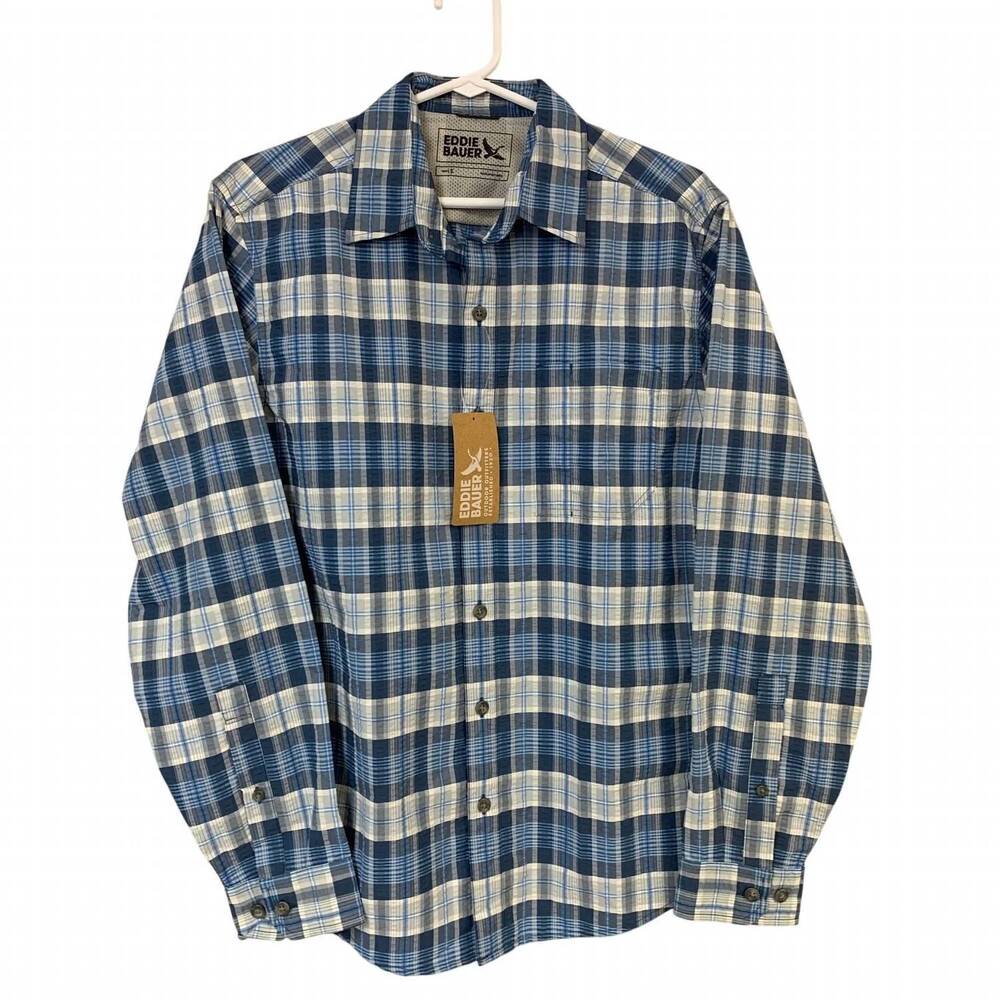 NEW EDDIE BAUER men's island long sleeve pack it seersucker 2.0 button up shirt